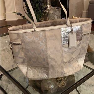 White and Silver Coach Purse